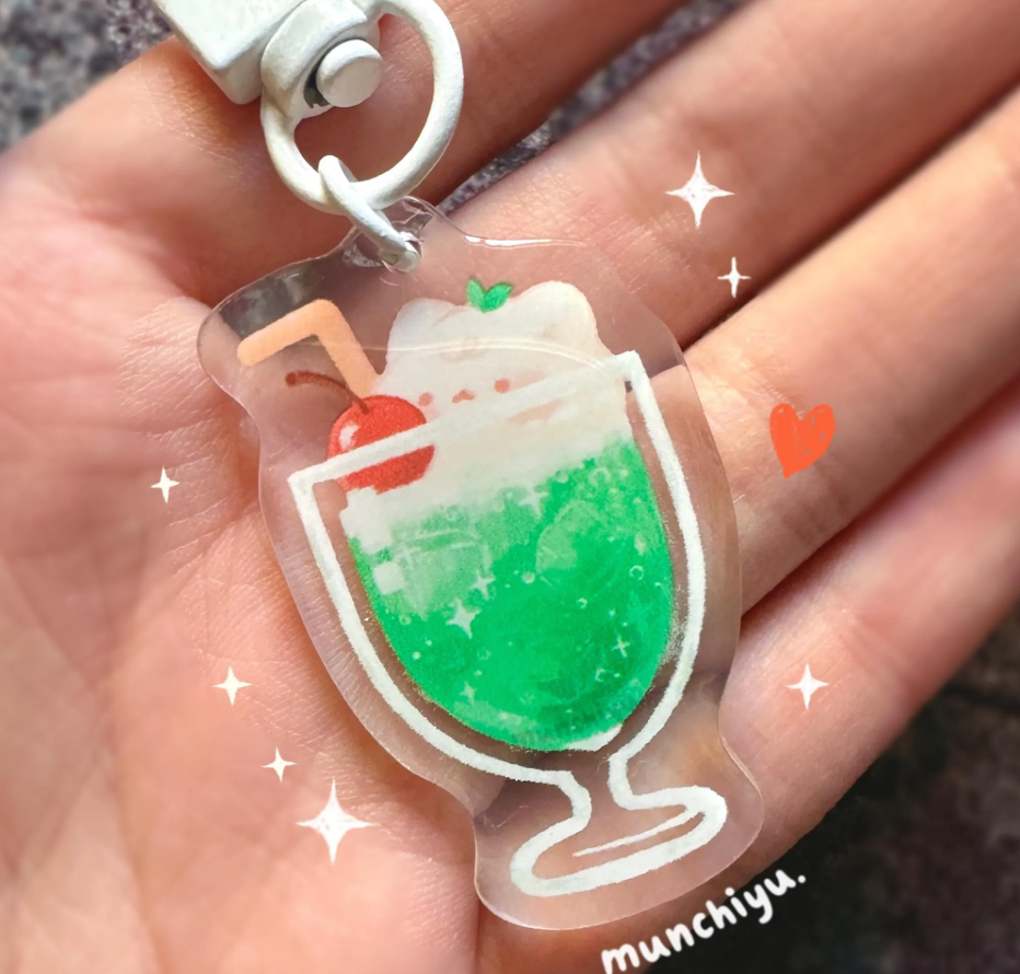 Melon Soda Cat - Acrylic Epoxy Keychain