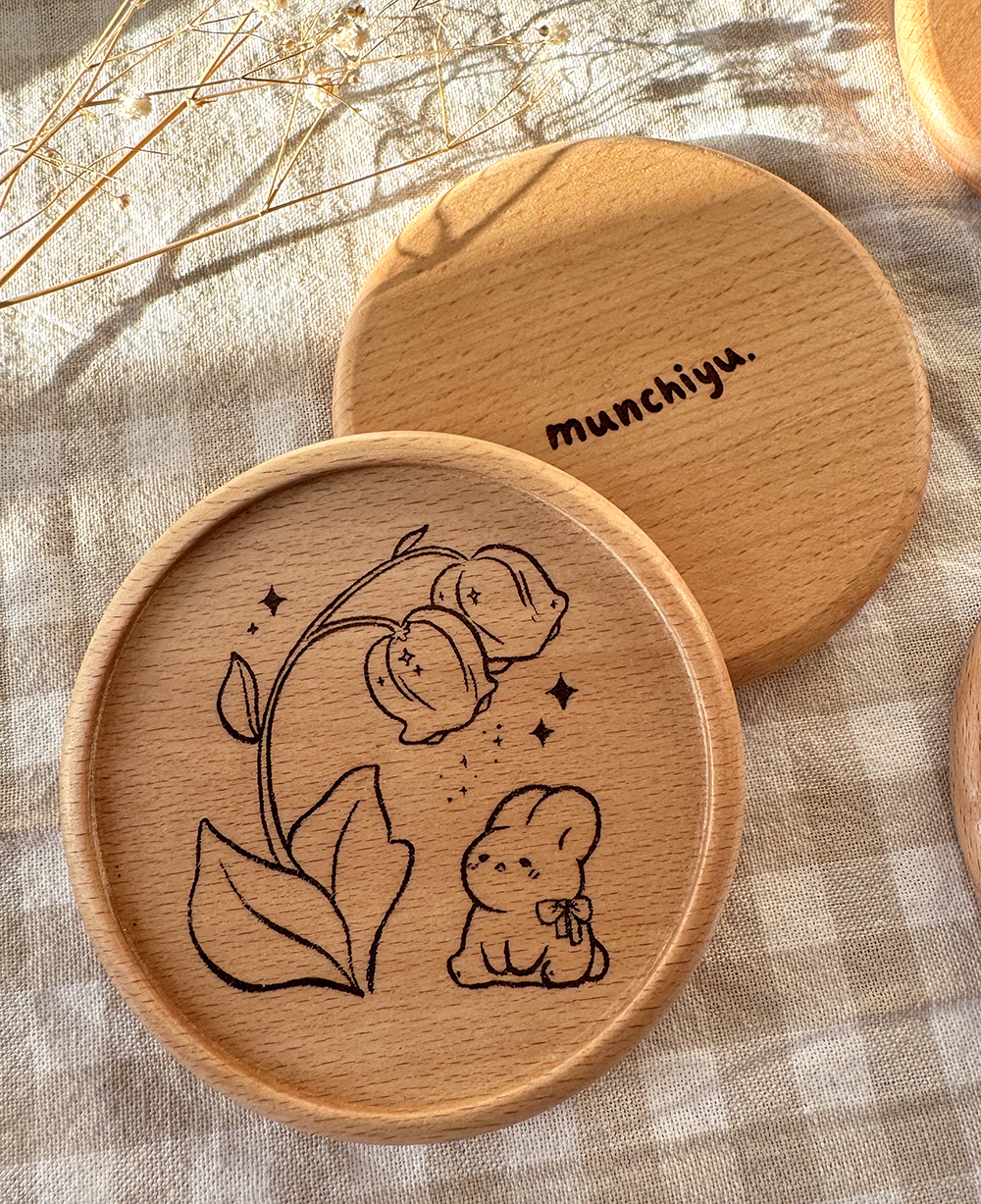 Bunny with Lillys - Wooden Coaster