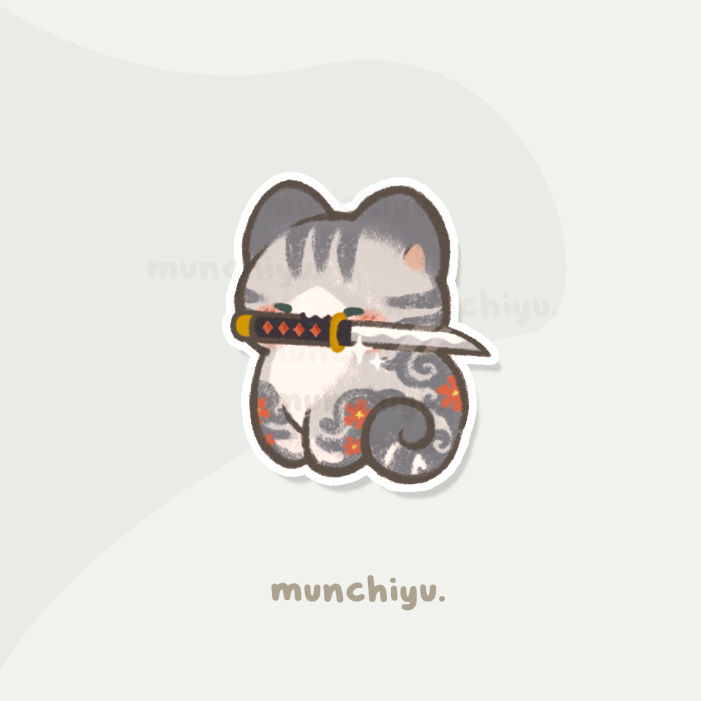 Cat with katana - vinyl sticker flake