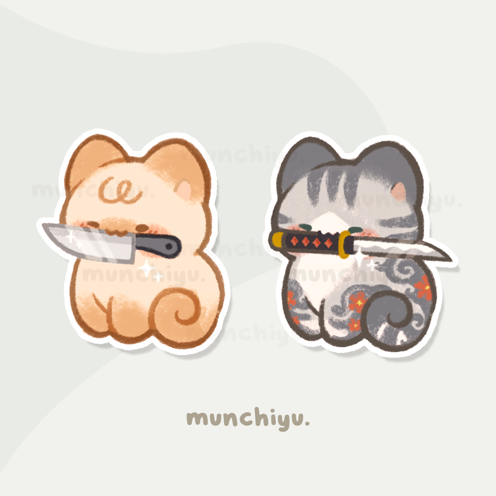 Cat with katana - vinyl sticker flake