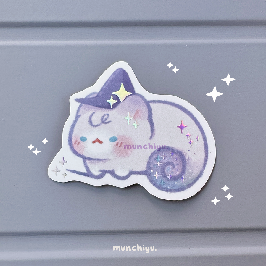 Wizard Fantasy Cat - Waterproof Holo Die-Cut Sticker