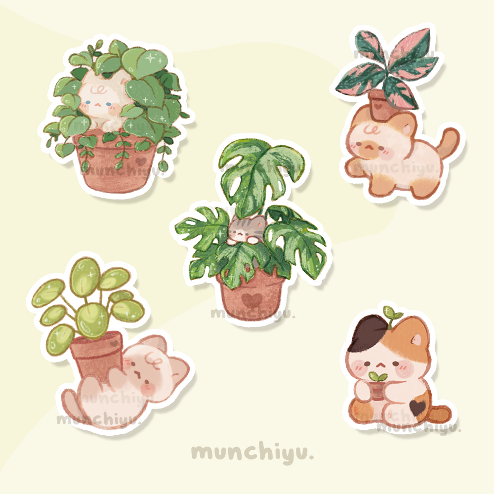 Cat & Plants - Sticker Set