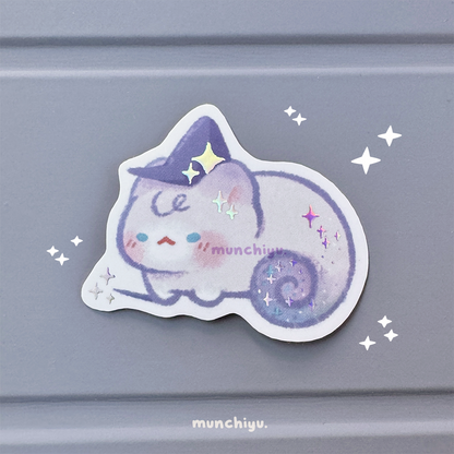 Wizard Fantasy Cat - Waterproof Holo Die-Cut Sticker