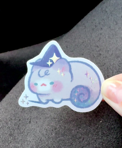 Wizard Fantasy Cat - Waterproof Holo Die-Cut Sticker